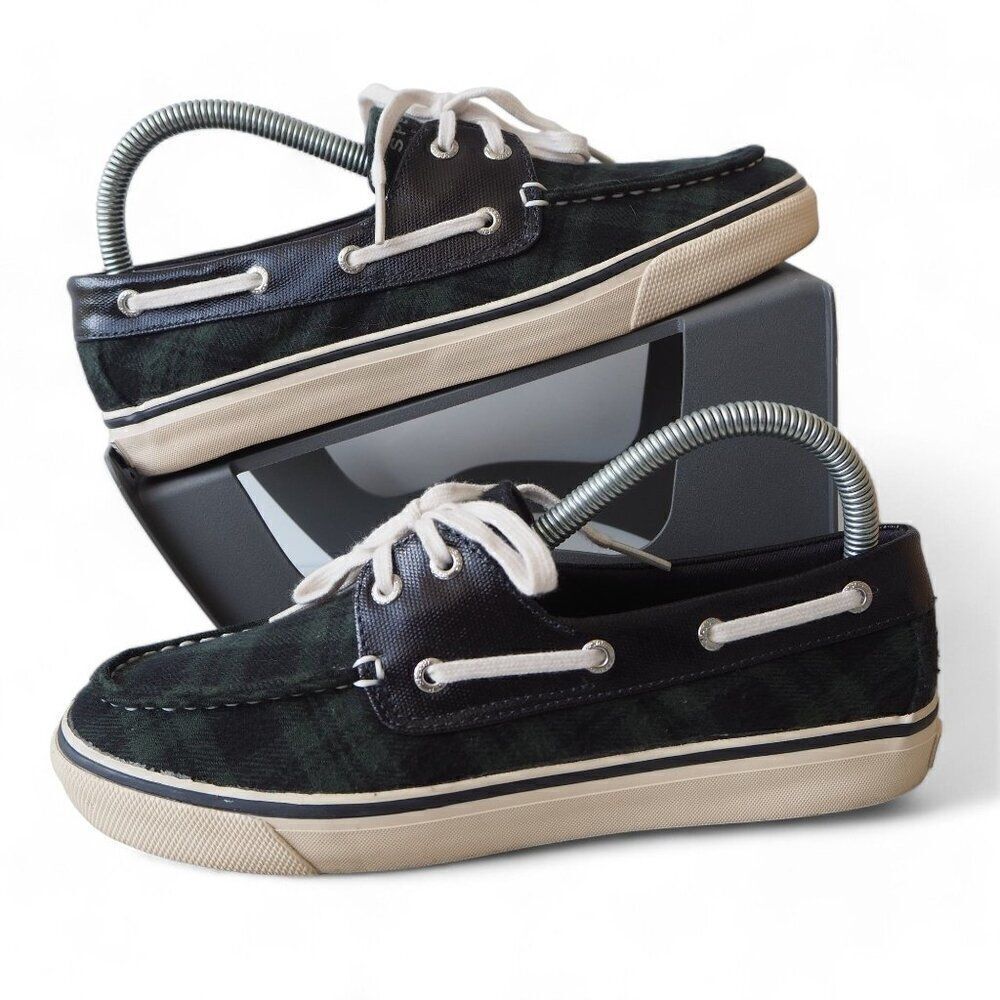 Sperry Top-Sider Biscayne Plaid 2- Eye Boat Shoes Green / Black Women's 7.5M